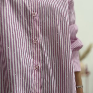 PINK - Camicione a righe con strass - immagine 3
