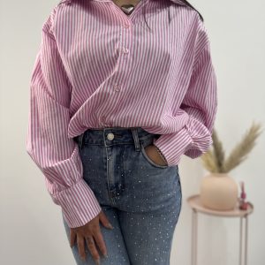 PINK - Camicione a righe con strass - immagine 1