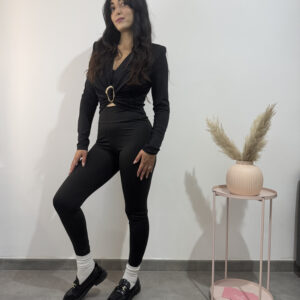 BELLA - top corto nero con dettaglio dorato - immagine 1