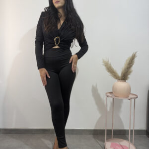 BELLA - top corto nero con dettaglio dorato - immagine 2